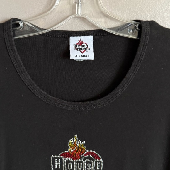 Vintage Y2K House of Blues Chicago Bejeweled Heart Shape Flame Baby Tee Size XL - Picture 4 of 5